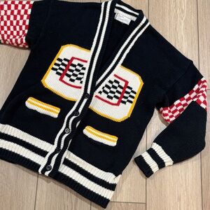 Vintage Junior Connection by Mervyns Racing Cardigan Checkered Graphic Preppy